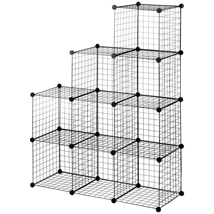 Etagere Cube Modulable - 9 Compartiments en Treillis Metallique DIY - Cube 35 x 35 x 35 cm - Noir