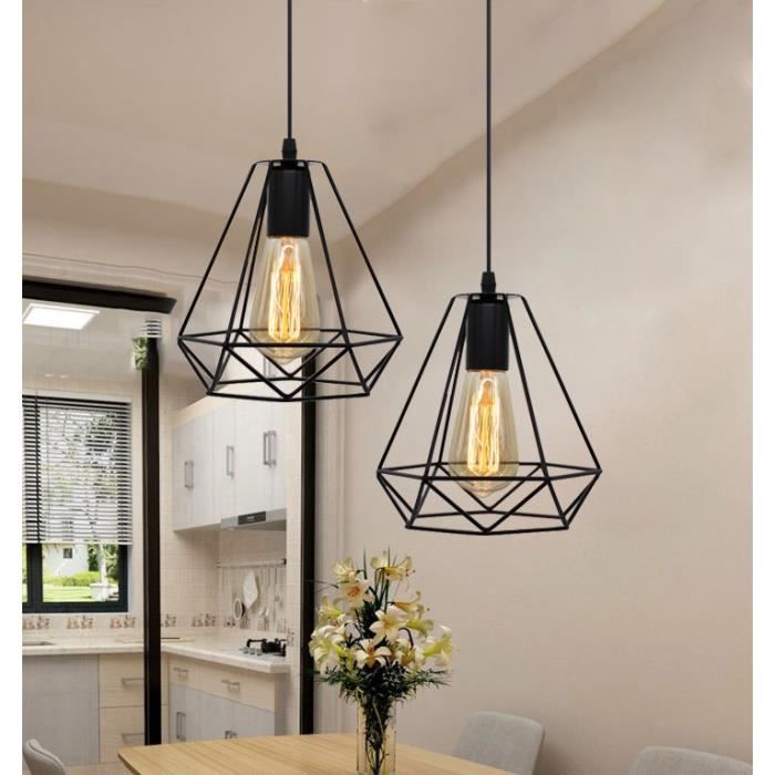 MOGOD 2 Pack Lustre Luminaire Cage en Fer Noir Moderne E27 20cm Suspension Pendentif Lampe Exquis pour Salon