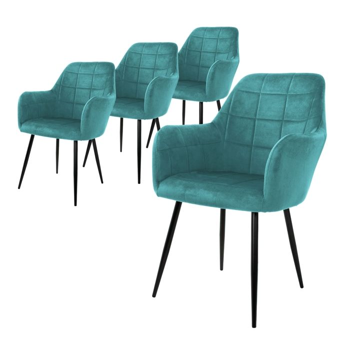 ECD Germany Set 4x Chaises de Salle à Manger Turquoise Style Moderne/Retro Dossier et Accoudoirs Rembourrée Aspect Velours Pieds