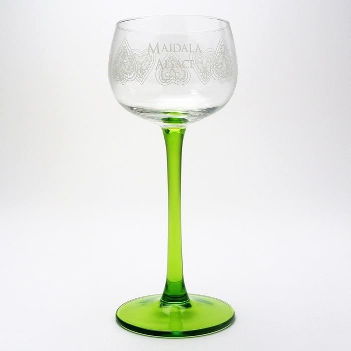 Lot De 6 Verres à Vin D’Alsace Luminarc Vintage, Tige Verte, Fabrication Française