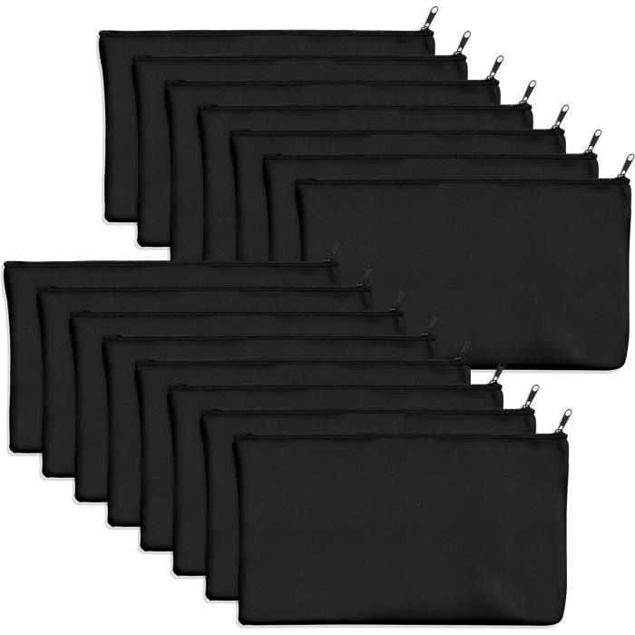 Pack De 15 Trousse De Maquillage En Coton Avec Fermeture Éclair - Noir, Gris, Blanc - 21 X 12 Cm, Idéales Pour DIY Et Voyage