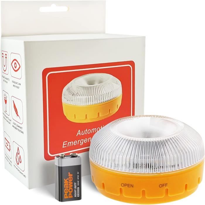 2 Feux D'urgence MAGIC SELECT V16 - Homologué, Magnétique, Flash Jaune/blanc, Batterie 9V