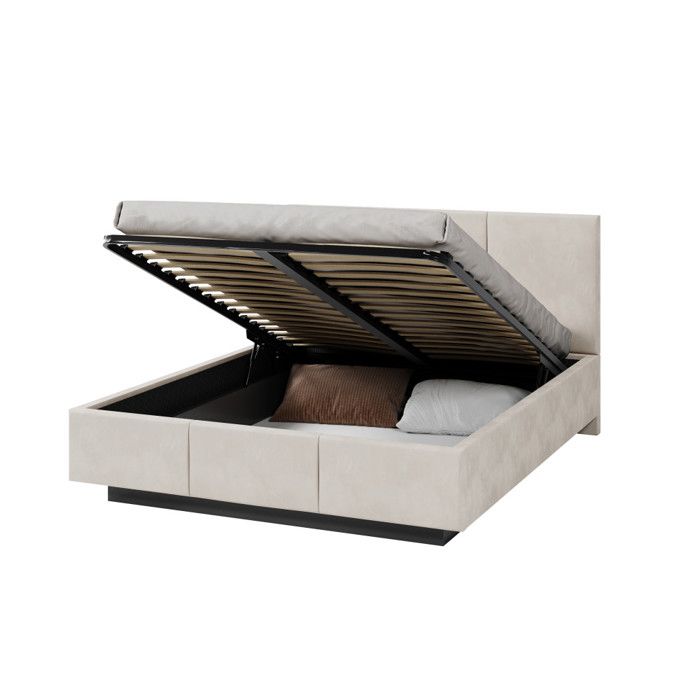 Lit coffre Raveiro 140 x 190 cm avec sommier à lattes relevable Crème Lit coffre Raveiro 140 x 190 cm avec sommier à lattes relevable Crème