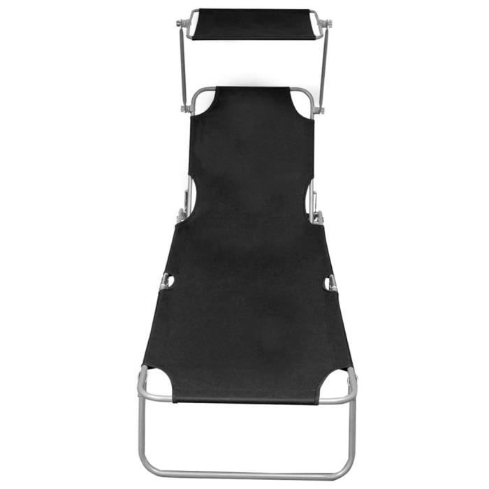 Transat pliable - KAI - Noir - Aluminium - Dossier réglable - Auvent ajustable