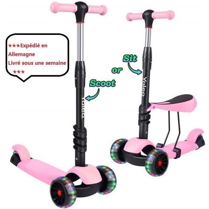 Yoleo 3 En 1 Trottinette Scooter Enfants Avec Siege Amovible Roues A Led Hauteur Reglable 65cm A 77cm Cadeau Jouet Enfant De 2 Ans A Achat Vente Yoleo 3 En 1 Trottinette Scoot Cdiscount