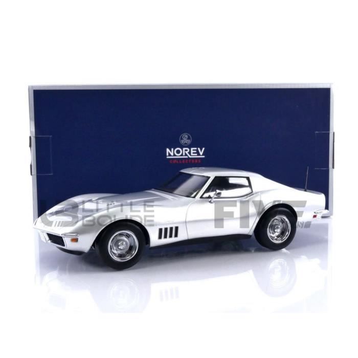 Voiture Miniature Chevrolet Corvette Stingray 1/43 - Modèle Collection Argentée Chromée Sur Socle Bois