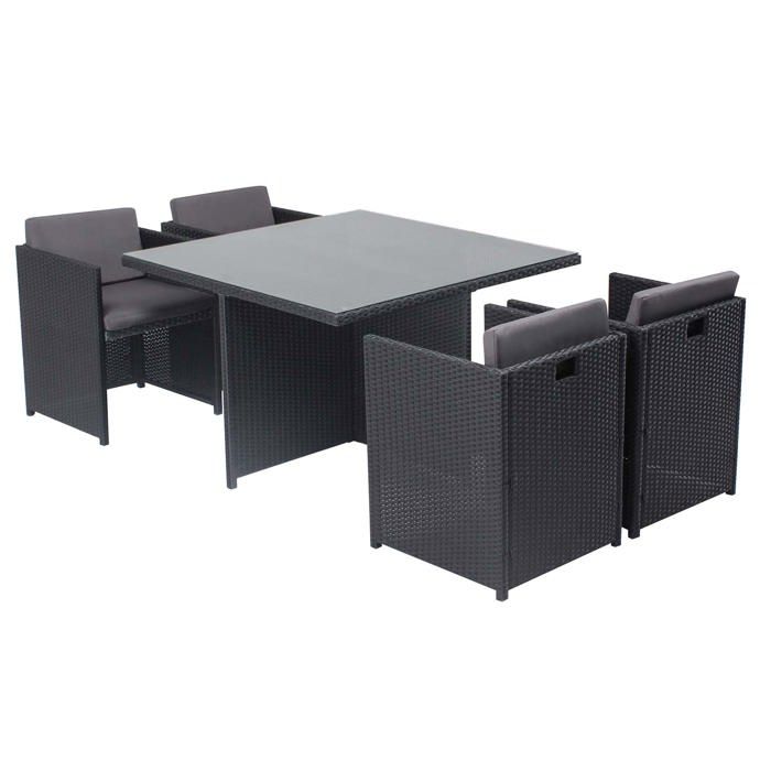 Miami 4 Noir/Gris : salon encastrable 4 personnes en résine tressée noire poly rotin Miami 4 Noir/Gris : salon encastrable 4 personnes en résine tressée noire poly rotin