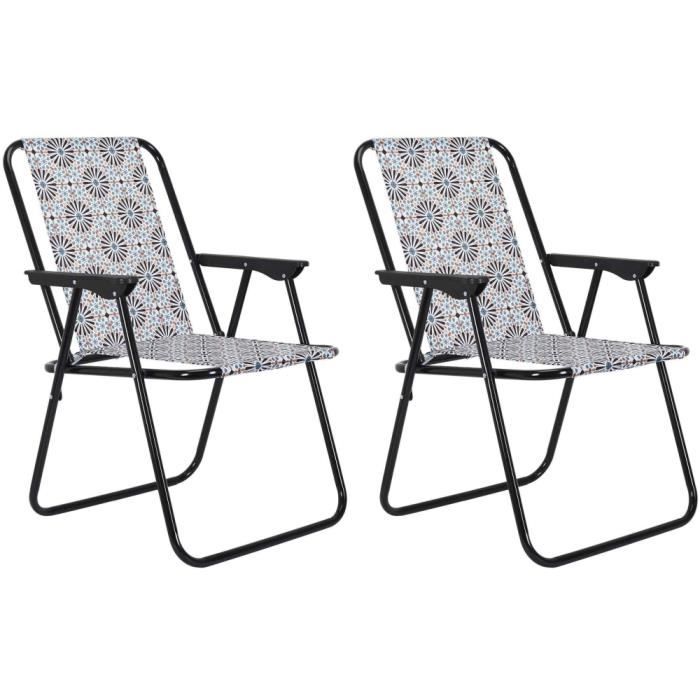 Set de 2 chaises de jardin pliantes - Patio - Orange Noir - Métal - Extérieur