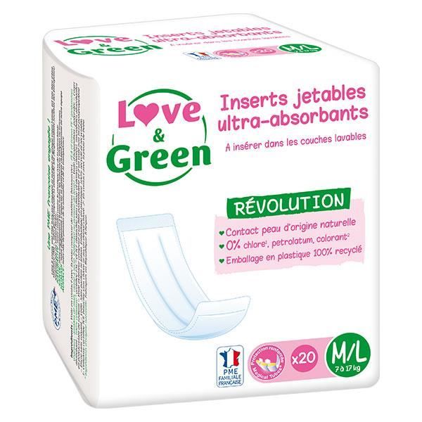 Inserts jetables pour couches lavables Love & Green - Taille M/L - 20 unités