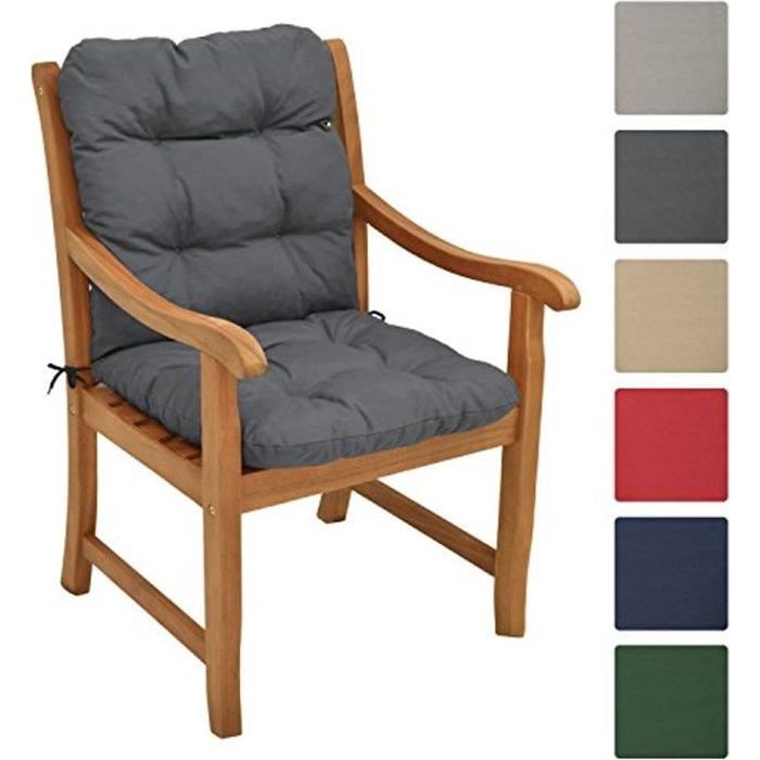 beautissu coussin flair nl 100x50x8cm - gris graphite - coussin dossier bas pour chaise fauteuil de jardin terrasse