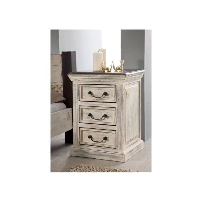 Table de nuit - Bois massif de manguier ciré (Blanc antique) - Style Campagne Chic - CASTLE ANTIK 65
