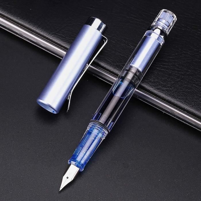 Hongdian D1 Stylo-plume à piston à pointe extra fine souple, squelette creux bleu argenté et stylo en résine avec ensemble d'étui en métal Hongdian D1 Stylo-plume à piston à pointe extra fine souple, squelette creux bleu argenté et stylo en résine avec ensemble d'étui en métal