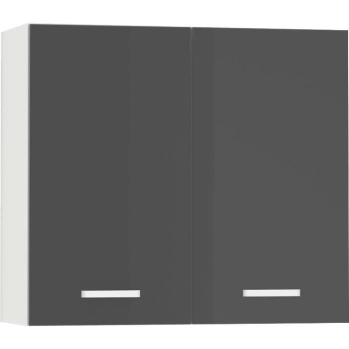 Meuble haut de cuisine design 80 cm avec 2 portes coloris blanc mat et