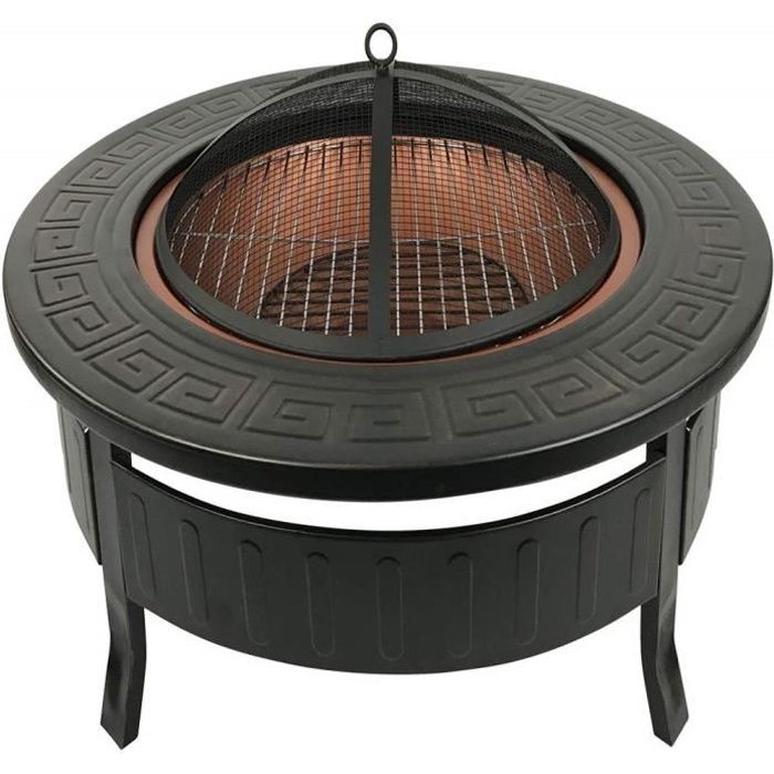 Braséro Jardin 3 En 1 - 80x80x54cm - Grill Acier Inox + Pare-étincelles - Housse Incluse