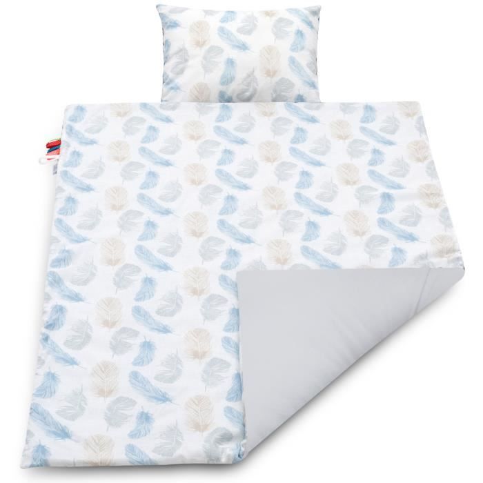 Lajlo Parure Pour Lit De Bebe Couverture Reversible Et Oreiller Coton Oeko Tex Hypoallergenique 100 Fait Main Plume Bleue Cdiscount Maison