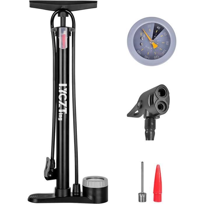 Pompe à Pied Vélo Avec Manomètre 230 PSI - Pompe Air Portable Pour VTT Poussette Ballons