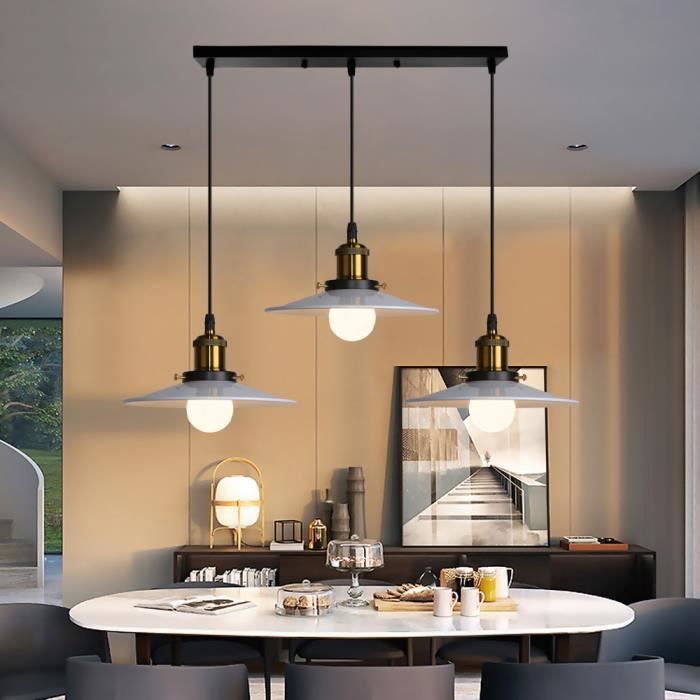 WHITEIN Rétro Lustre Suspension Industrielle Abat-jour Métal Ø22cm Plafonnier Lampe Luminaire Salle à Manger Salon Cuisine Bar