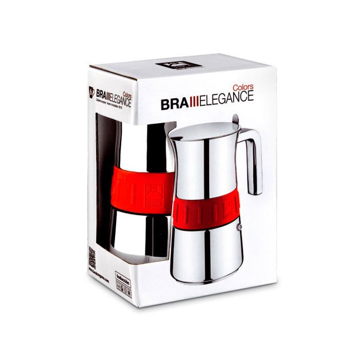 Cafetière Italienne - BRA - Elegance Red - 10 Tasses - Acier inoxydable - Convient à tous les types de cuisines