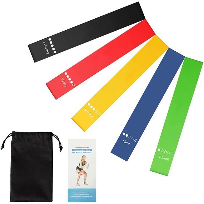5 Pièces Bande Elastique Musculation, Bande Elastique Fitness Pour Yoga, Pilates, 5 Niveaux De Force Resistance Band Avec Sa[u282] - Sport