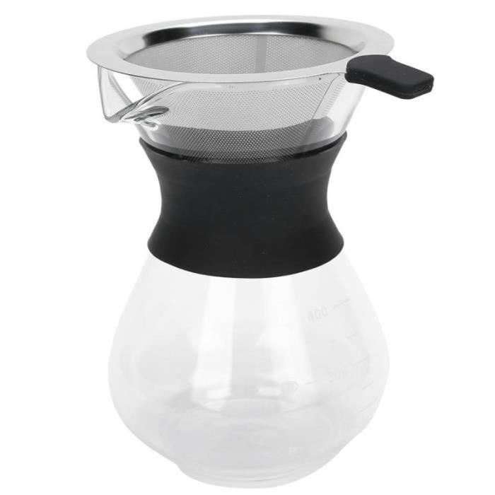 Cafetière à Filtre Manuelle En Verre Avec Manchon En Liège - 400 Ml (3 Tasses), Filtre Réutilisable, Lave-vaisselle
