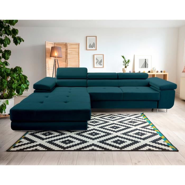Canapé d'angle 6 places Bleu Velours Design