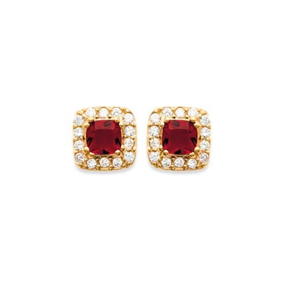 Boucles D'oreilles Clous Plaqué Or 18 Carats - Oxydes Blancs Et Améthyste - Vintage