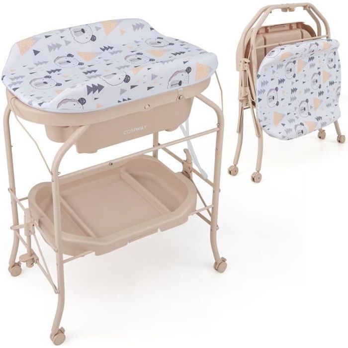 Table à Langer Bébé avec Baignoire 20L 4 en 1 Pliante - COSTWAY - Coussin  PVC Imperméable Beige - Cdiscount Puériculture & Eveil bébé