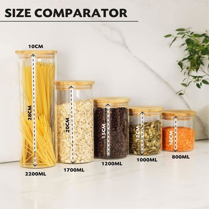 Bocaux Conservation Verre 3x2200ml - Couvercle Bambou Étanche | Rangement Alimentaire Cuisine