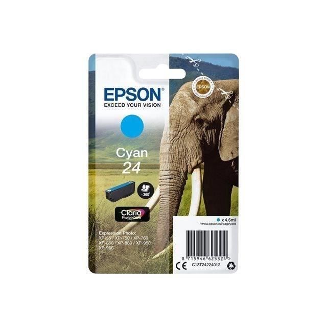 EPSON Cartouche dencre T2422 Cyan - Eléphant (C13T24224012)