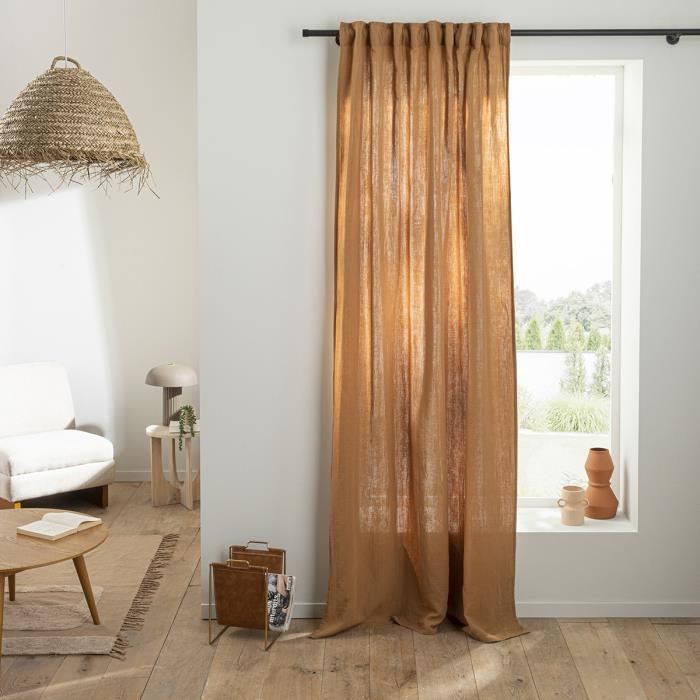 Rideau uni en gaze de coton pattes cachées à lunité 140x260cm camel