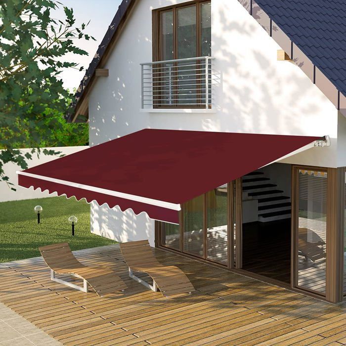 Store Banne Manuel Rétractable - GOPLUS - 3.6x3M - Angle Réglable 5-35° - UPF50+ & Imperméable - pour Cour/Fenêtre - Bordeaux