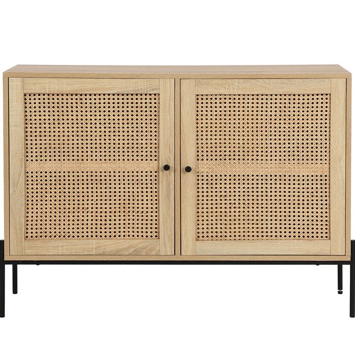 Buffet 2 portes en cannage naturel et effet chêne 110 cm - Iris Buffet 2 portes en cannage naturel et effet chêne 110 cm - Iris