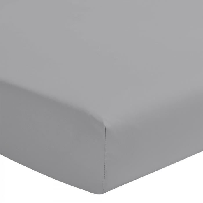 Drap housse uni 100% coton - Bonnet 25cm - Gris clair - 180x200 cm Drap housse uni 100% coton - Bonnet 25cm - Gris clair - 180x200 cm