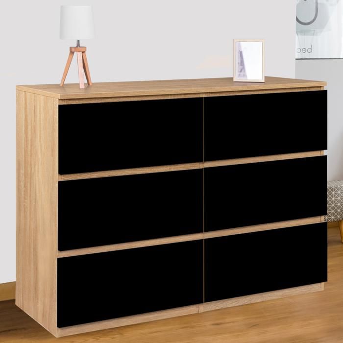 IDMARKET Commode 6 tiroirs TOMI 110 cm bois façon hêtre et noir IDMARKET Commode 6 tiroirs TOMI 110 cm bois façon hêtre et noir