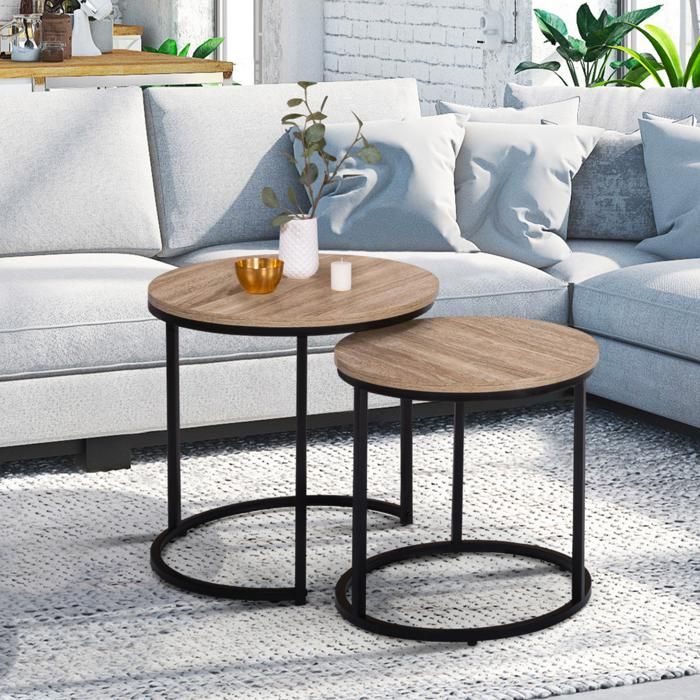 IDMARKET Lot de 2 tables basses gigognes DETROIT rondes 40/45 design