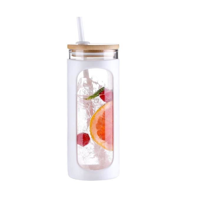 Gobelets En Verre Avec Couvercle Et Paille - 600 Ml, 2 Pièces, Design Anti-fuites - Pour Café, Smoothie, Maison