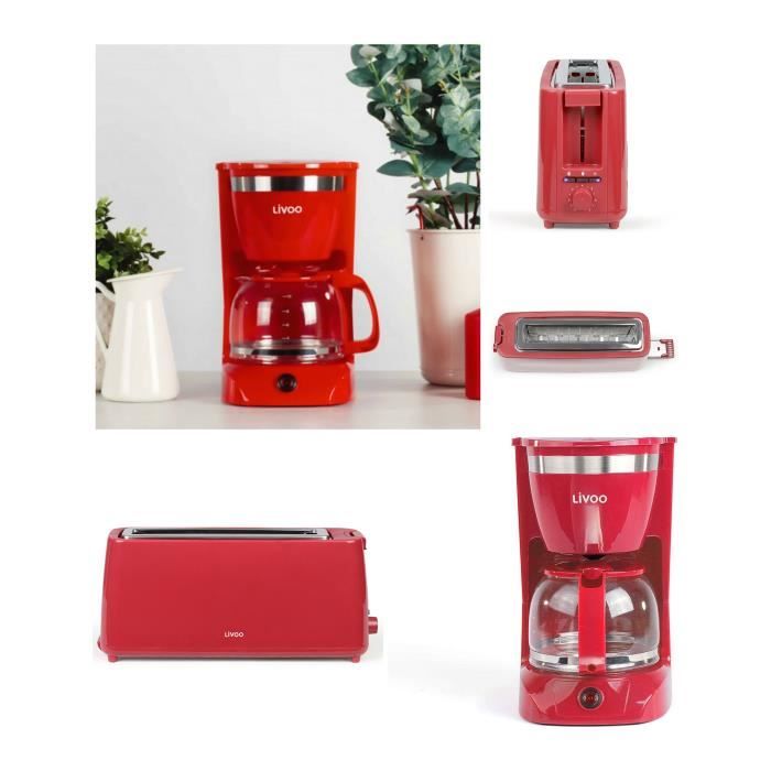 Cafetière Électrique - Classique - 800W - 12 Tasses - Rouge - Arrêt Automatique