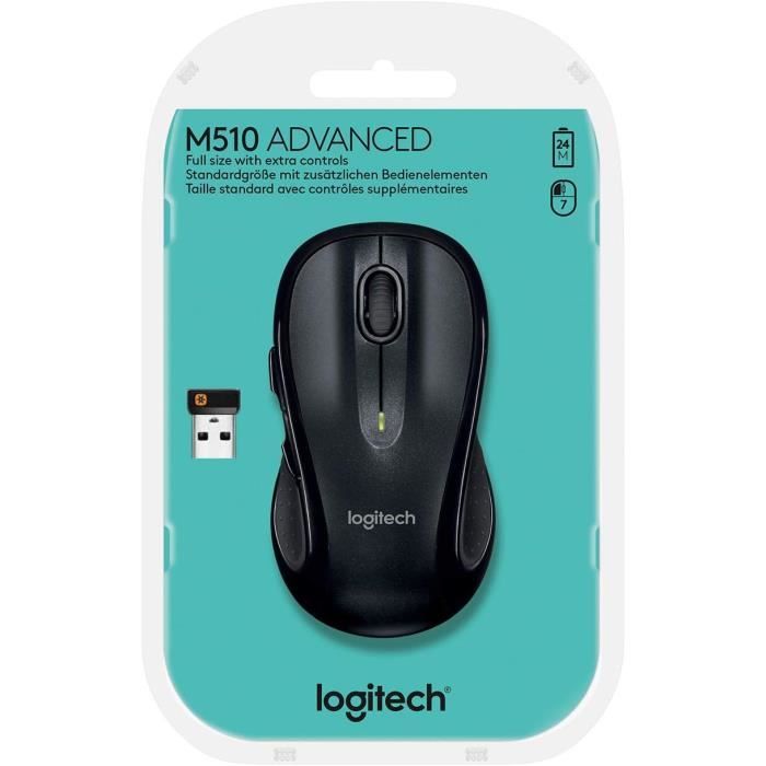 Souris laser sans fil - LOGITECH - M510 - Ergonomique - 5 boutons - 2.4 GHz - Noir - Logitech