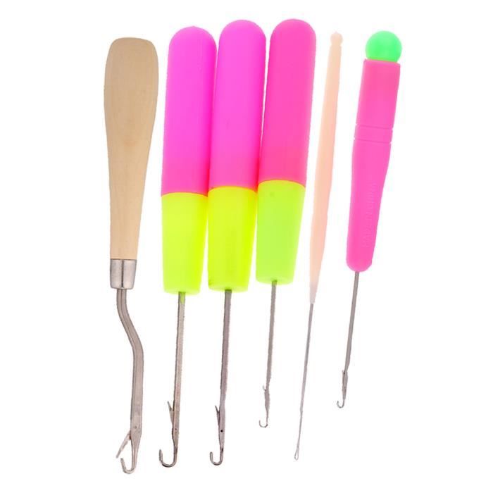 Lot De 6 Crochets à Dreadlocks Avec Poignées Plastique - Aiguilles Professionnelles Pour Extensions Et Tresses