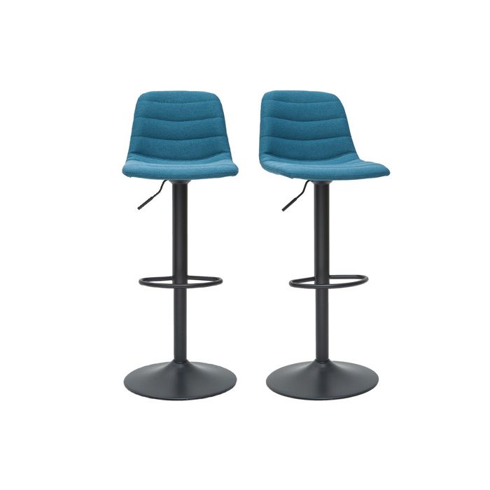 Miliboo - Tabourets de bar réglables pivotants 360° en tissu et métal bleu canard (lot de 2) SAURY