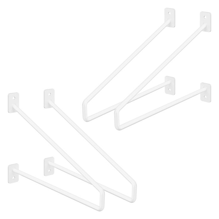 ML-Design 4 Équerres dÉtagère 265mm en Acier Blanc Console Murale Decorative Forme Épingle à Cheveux Support Robuste pour Étagères
