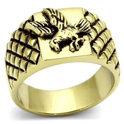 Bague Chevalière Aigle Plaqué Or 18K 5 Microns - Cristaux Diamants émail Noir - Taille 59