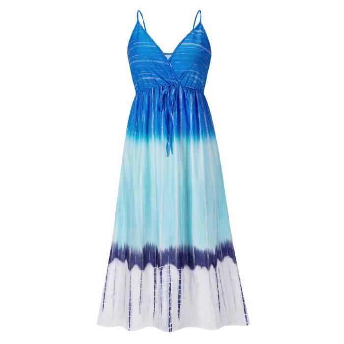 Robes de femmes Nouveau Robe licou tiedye Tempérament Dégradé Lq232