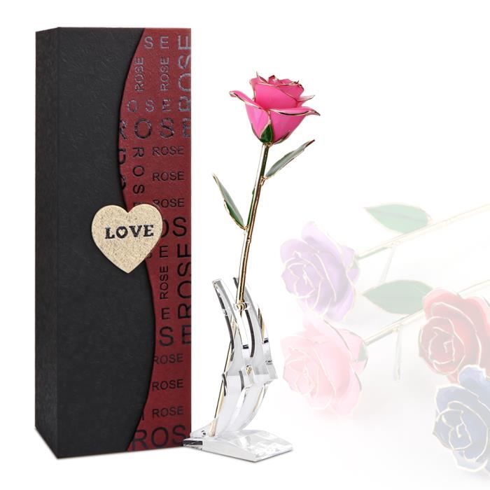 Créatif Saint Valentin 24k Gold Trimmed Rose Fleur à Longue Tige Support Transparent Cadeau Exquis Pour La Petite Amie Amoureuse