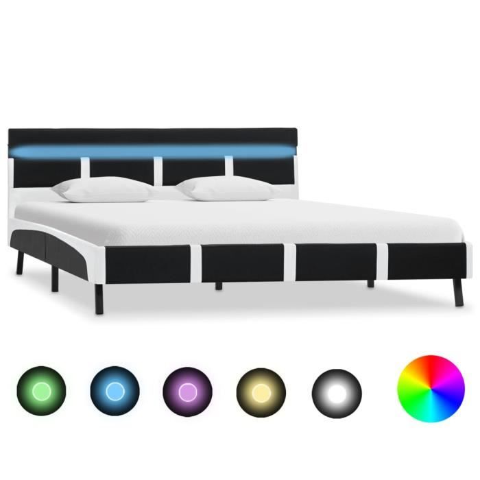 Cadre de lit avec LED OVONNI - Lit 2 PLACES UMR Noir Similicuir 140 x 200 cm - Classique - A lattes - Robuste