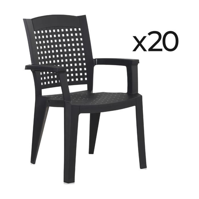 lot de 20 chaises de jardin empilables en résine coloris gris - longueur 59 x profondeur 60 x hauteur 87 cm
