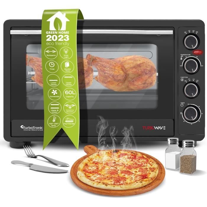 Mini Four Avec Chaleur Tournante, 60 L, Noir, 2200 W, Mini Four À Pizza
