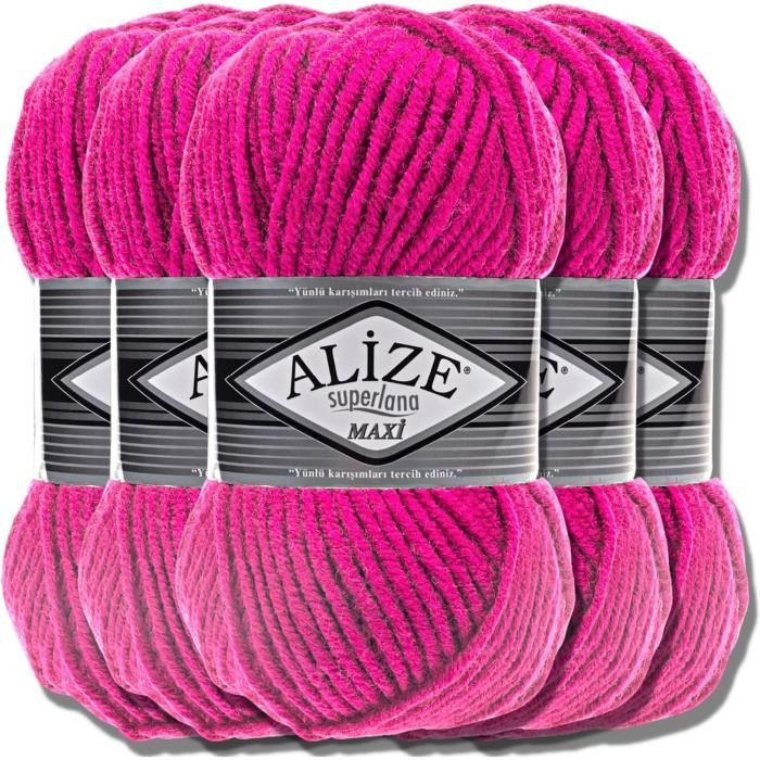 Lot De 5 Pelotes De Laine Velours Fantaisie - Noir Et Framboise - Pour Tricot, Crochet - Origine France