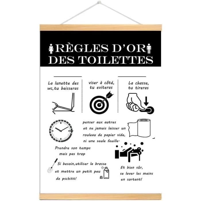 Tableau 'Règles Des Toilettes' MKISHINE - 30x40cm Toile Encadrée - Déco Humoristique Pour WC, Cuisine