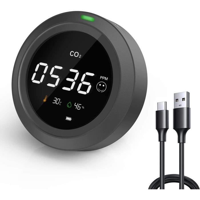 Compteur Qualité Air 5 En 1 – Détecteur CO2 HCHO TVOC Température Humidité – Moniteur Intelligent Rechargeable